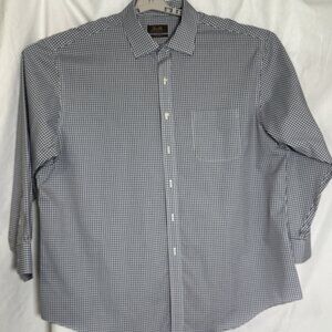 Tasso Elba Non Iron Dress Shirt Mens XXL 18.5 34/35 Blue White Check Cotton
